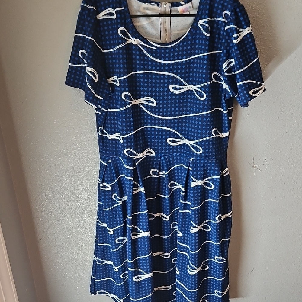 Blue and White Lularoe Patterned Women's Dress